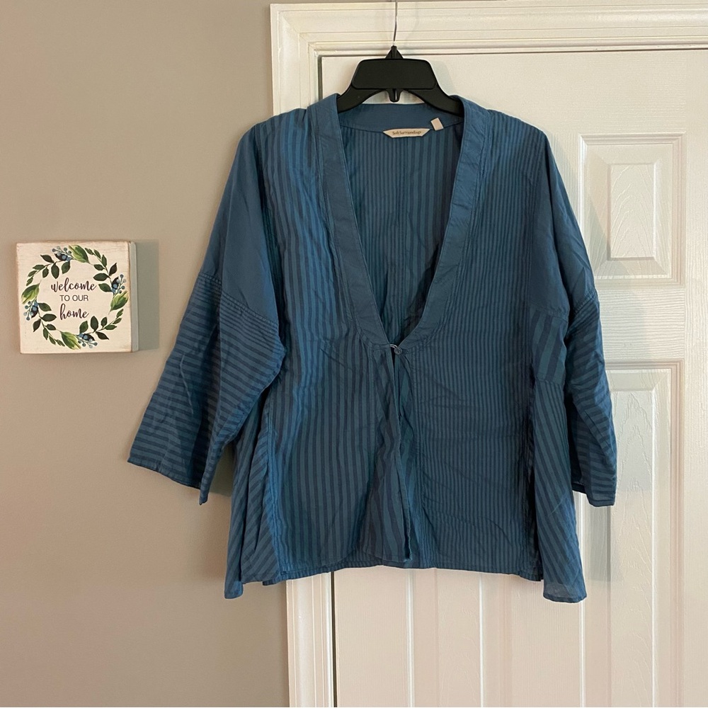 Soft Surroundings Commelina Top Striped Tunic Teal Blue Size Large Boho Women
